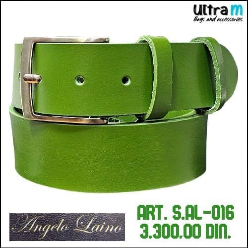 Kaiš Angelo Laino Art. S.AL-016 Koža zeleni bez štepa 40 mm