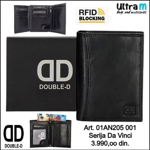 Muški novčanik Double-D Art. 01AN205 001 RFID Koža crni