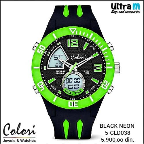 Zenski ručni sat COLORI Art. Black Neon Green 5-CLD038
