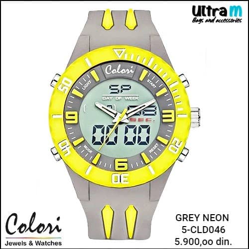 Zenski ručni sat COLORI Art. Grey Neon Yellow 5-CLD046